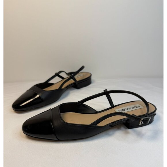 Steve Madden Belinda Flats Black Size 7 Cap Toe Leather Slingback Low Heel Shoes - Picture 1 of 11